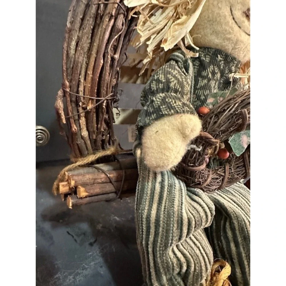 Dan Dee Scarecrow Welcome Wreath Fall Harvest Grapevine Door Decor‎ Rustic 16in
